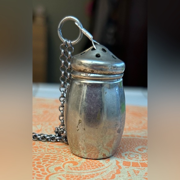 Vintage Repurposed Mini Silver Salt Shaker Charm Necklace with Crystal Beads - Picture 3 of 5